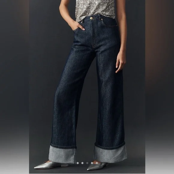 Farm Rio DENIM SHINE WIDE LEG PANTS - Picture 8 of 12